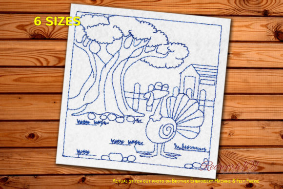 Happy Cartoon Turkey Redwork for Etsy Products