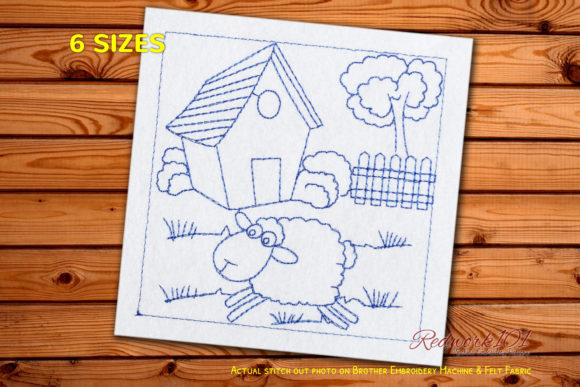Sheep Jumping Redwork for Boutique Apparel